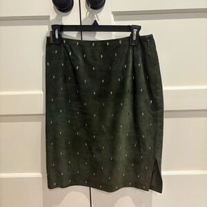 Elegant suede Green Skirt with diamond shape embellishments